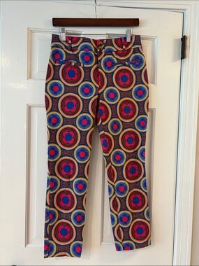 Anthropologie Women's Ankle Pants in Blue, Brown, and Red Floral Pattern